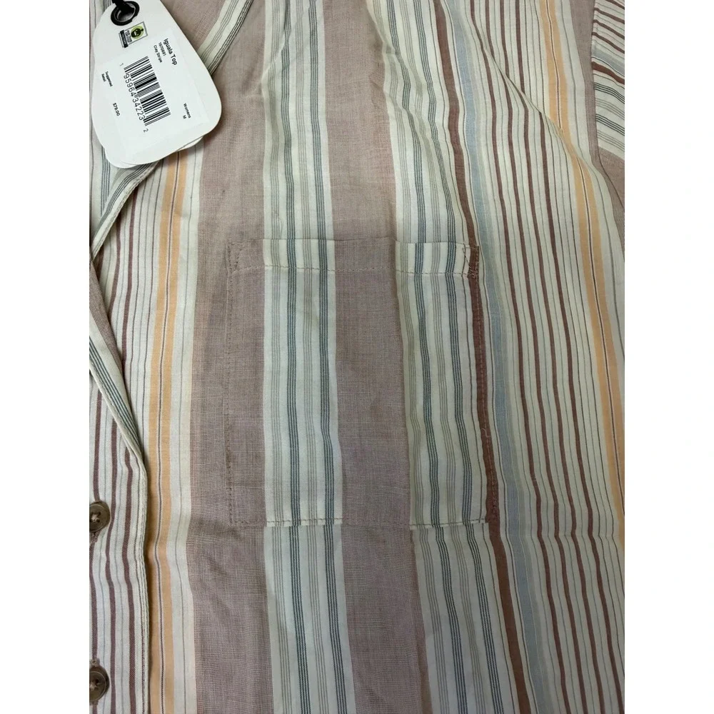 Prana Iguala Top‎ Clay Stripe Tencel Modal Button Down Shirt Womens Medium NEW